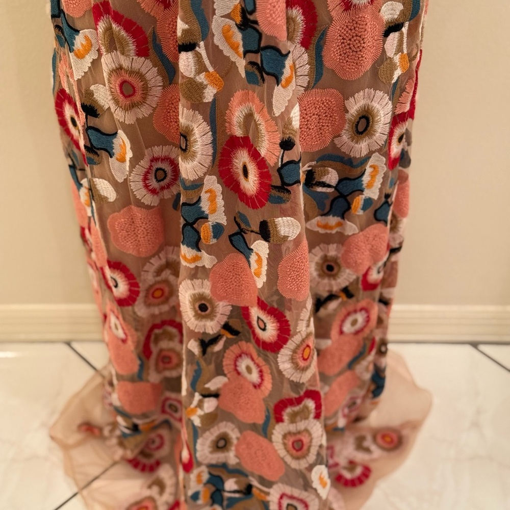 ELLIATT Revolve Floral Embroidered Nude + Pink V-Neck Maxi Evening Dress $489 - Picture 10 of 16